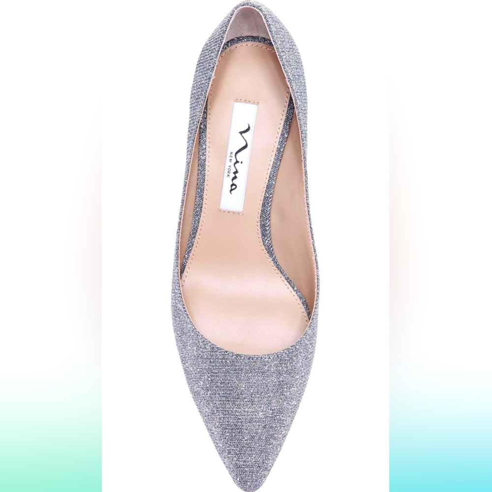 Niña Sparkle Silver Dress Pump Shoes 3” Heel New 9 Wide width